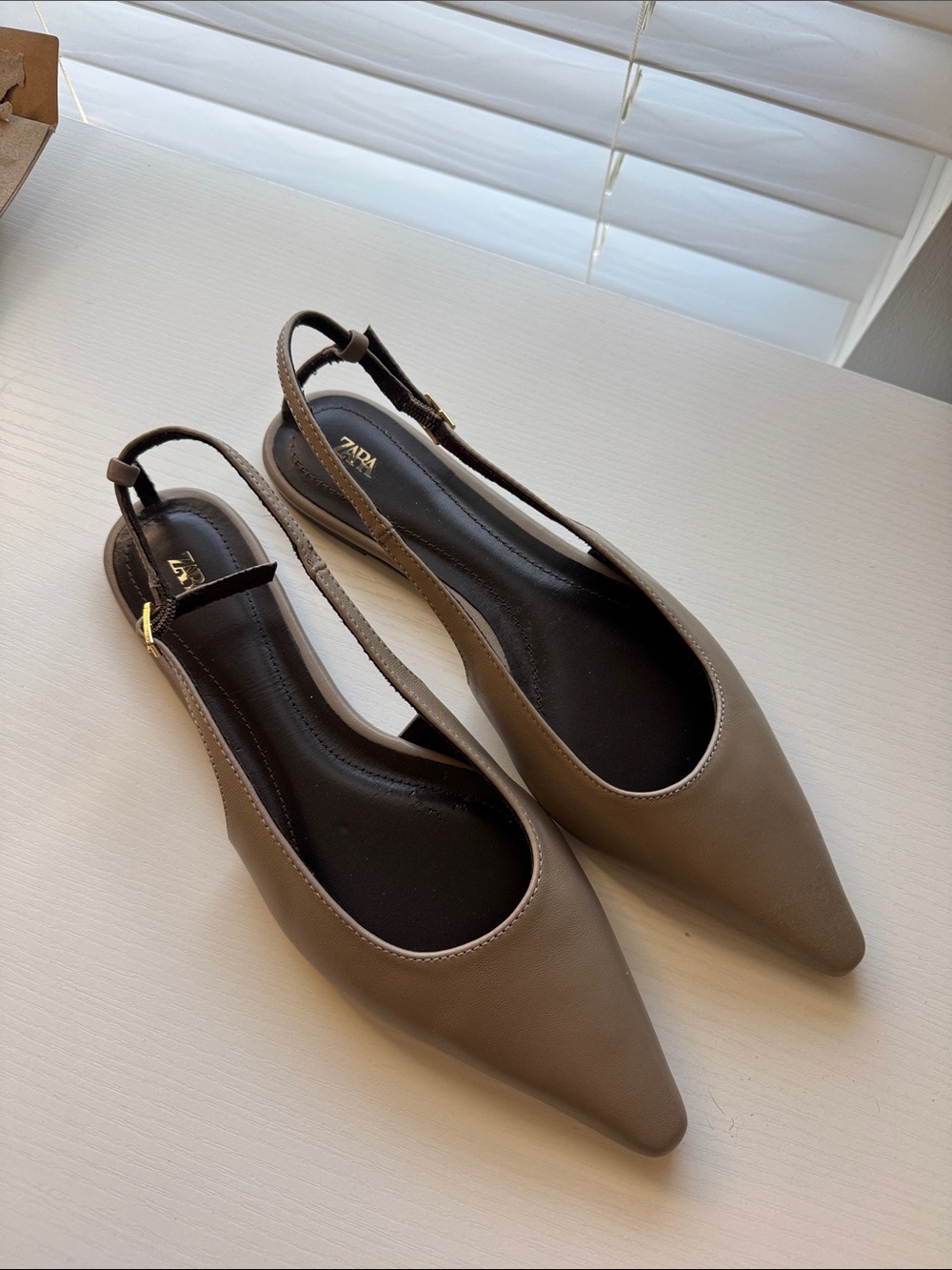Zara Taupe Pointed Slingback Mules